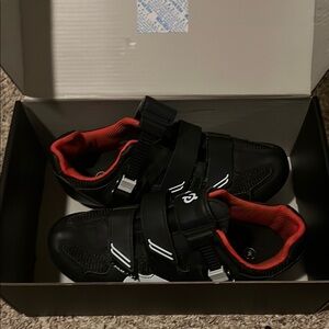 Black Cycling Shoes with Red Interior